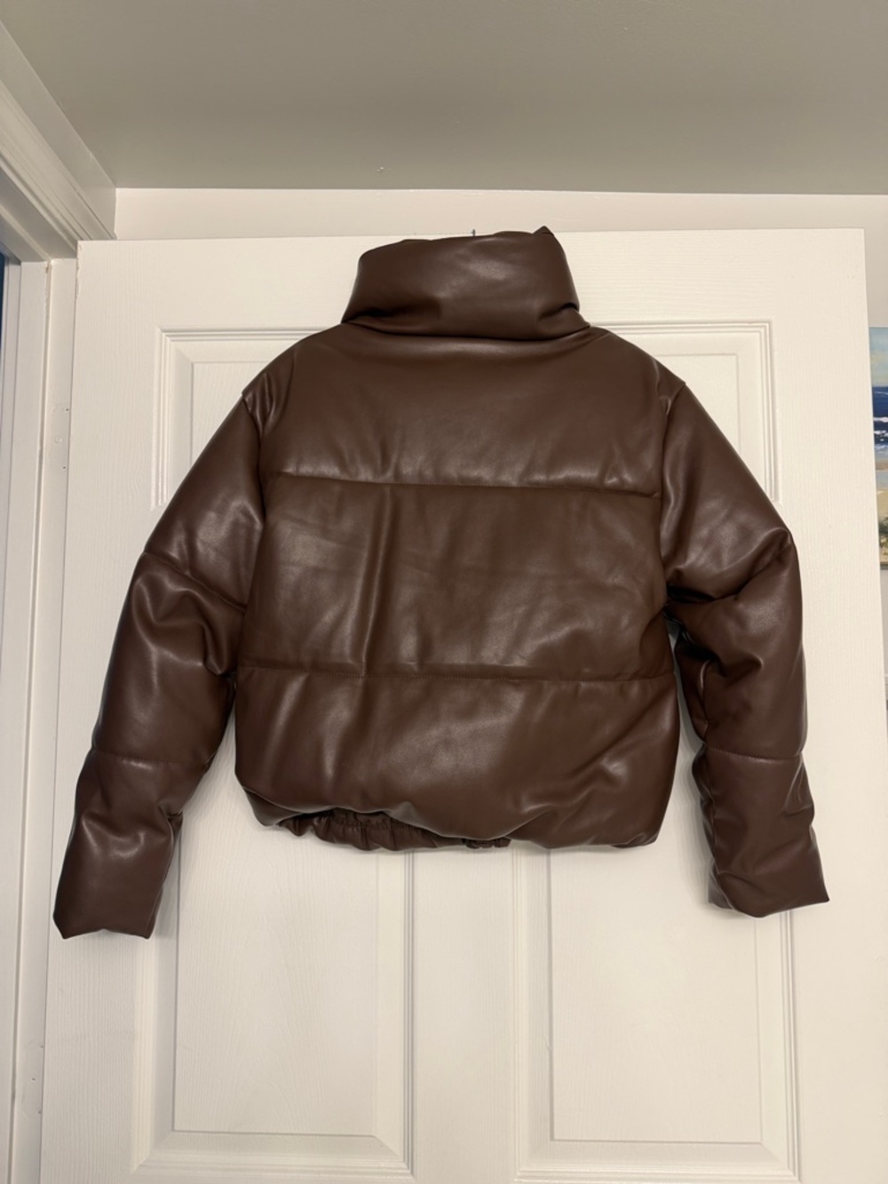 Old Navy Brown Faux Leather Puffer Jacket - Picture 3 of 5